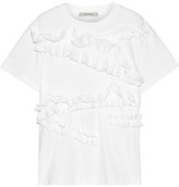 Thumbnail for your product : Cédric Charlier Ruffle-trimmed Cotton-jersey T-shirt - White