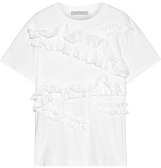 Cédric Charlier Ruffle-trimmed Cotton-jersey T-shirt - White