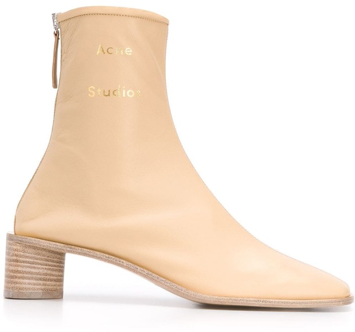cream calf length boots