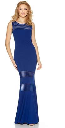 Quiz Royal Blue Mesh Insert Fishtail Maxi Dress