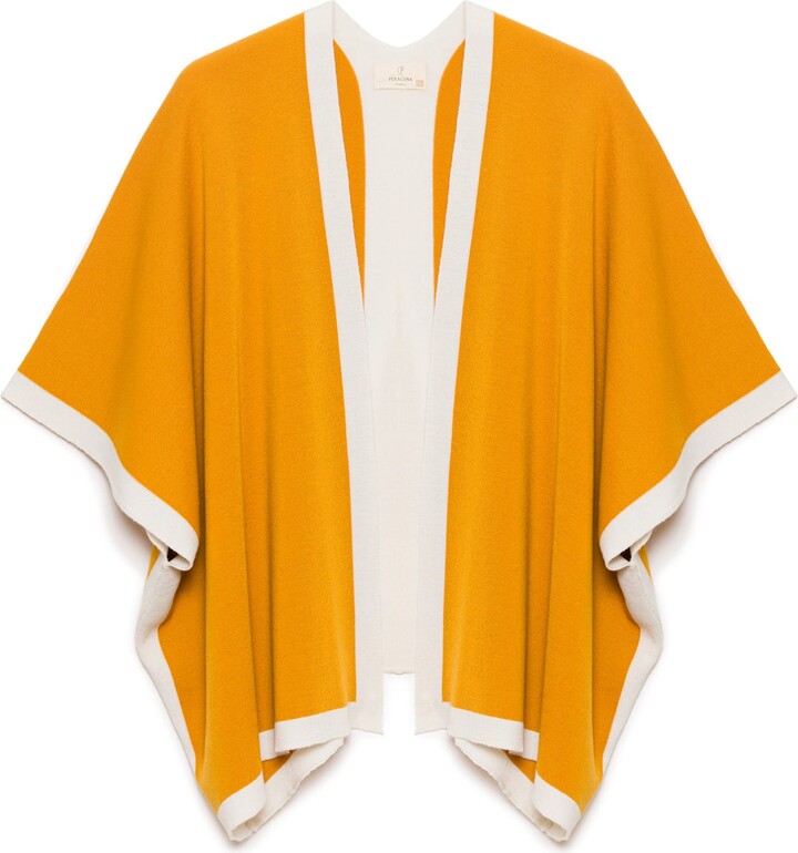 Peraluna Yellow / White Mary Knit Poncho In Mustard