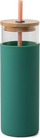 DesignWorks Ink Glass Tumbler, 22 oz., Blush/Hunter Green (DTUM-1001)