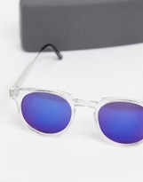 Thumbnail for your product : Spitfire Teddy Boy unisex round sunglasses in clear with blue mirrored lens