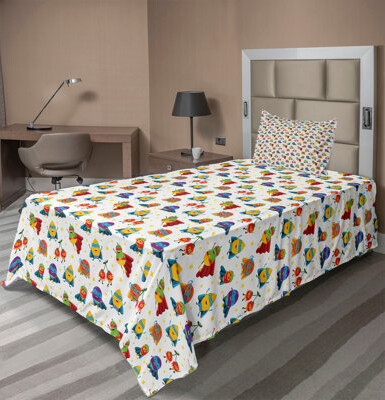Ambesonne Fruits Sheet Set Lemon in Superhero Costume Earth Yellow Sea Blue