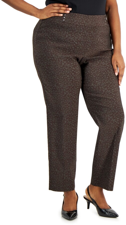 JM Collection Plus Size Cheetah Rivet Pants, Created for Macy's - ShopStyle