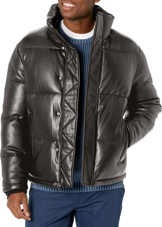 Calvin Klein Men's Faux Lamb Leather Moto Jacket with Hoodie - ShopStyle