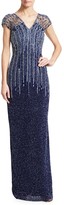 Thumbnail for your product : Pamella Roland Crystal Embellished Cap Sleeve Column Gown