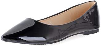 Bella Marie Angie-28 Women's Classic Pointy Toe Ballet Flat Shoes Black Patent Toe