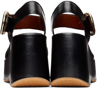 See by Chloe Black Leather Lyna Wedge Sandals