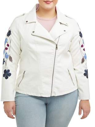 Urban Retro Women's Plus Size White Rose Sleeve Leather Jacket