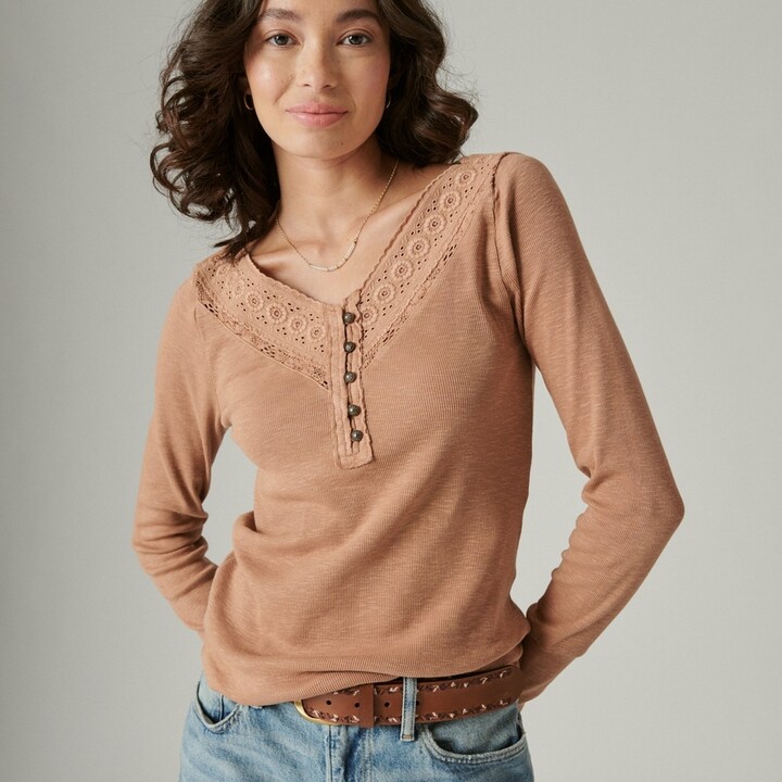 Women's Lace-Trimmed Henley Top