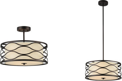 Latitude Run Rafia 3 - Light Unique/Statement Drum Semi Flush Mount