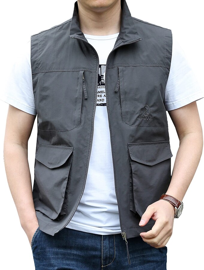 FEOYA Men's Fishing Waistcoats Outdoor Quick Dry Safari Multi Pocket