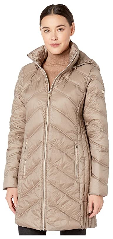 MICHAEL Michael Kors 3/4 Packable Jacket with Chevron Quilt M824168TZ  (Taupe) Women's Coat - ShopStyle