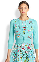 Thumbnail for your product : Oscar de la Renta Floral-Applique Cashmere & Silk Cardigan