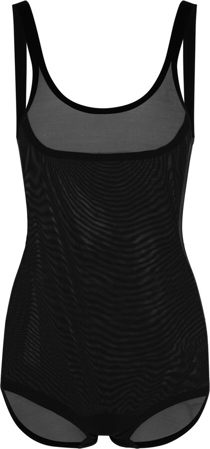 Wolford Control Velvet-trimmed Tulle Bodysuit
