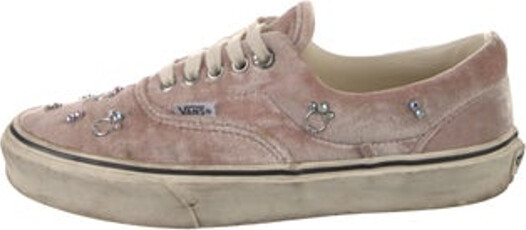 Vans x Sandy Liang Velvet Low Top Sneakers Pink Round-Toes with Crystal Embellishments Lace-Up Closure at Uppers Includes Box