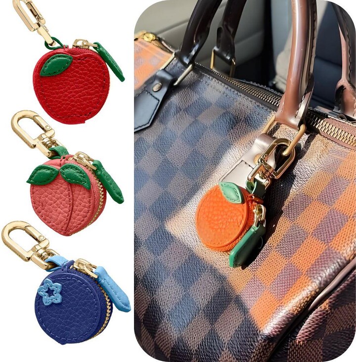 None Red Apple Avocado Peach Fruit Charm Pendant Wallet Pu Leather Coin Purse Earphone Bag Mini Pouch Bag Charms For Women Korean Ins