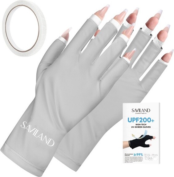 Saviland Pro Surgical UV Defense System - UPF200+ Guard Gloves w/Tactical Tape for Gel Lamp Safety & Cuticle Care. (Size: 1 Pair)