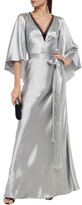 Thumbnail for your product : Amanda Wakeley Belted lace-trimmed silk-satin crepe gown