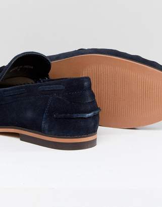 ASOS Design Tassel Loafers In Navy Suede With Fringe And Natural Sole