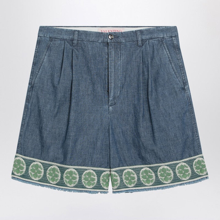 Valentino Blue Bermuda Short With Jacquard Bottom