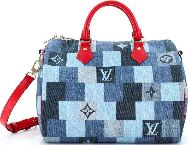 LOUIS VUITTON  DAMIER PATCHWORK ONTHEGO TOTE IN DENIM AND LEATHER