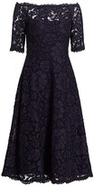 Thumbnail for your product : Teri Jon by Rickie Freeman Off-The-Shoulder Three-Quarter Sleeve Lace Dress