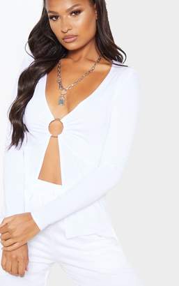 PrettyLittleThing White Ring Detail Long Sleeve Top