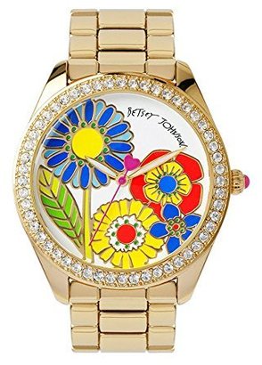 Betsey Johnson Multi-colored Floral Motif Dial Gold Bracelet Watch