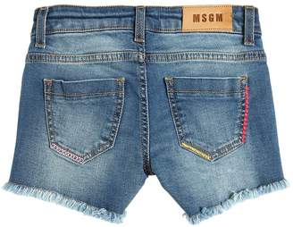 MSGM Embroidered Stretch Denim Shorts