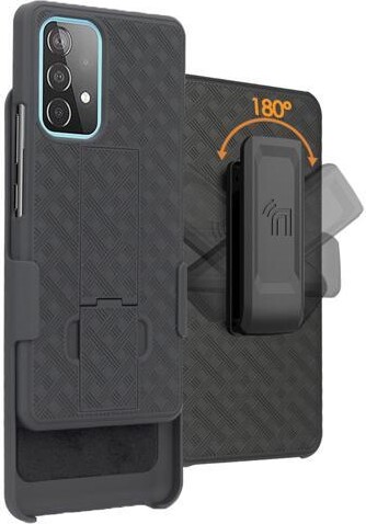 Nakedcellphone Black Hard Case Cover Stand and Belt Clip Holster for Samsung Galaxy A53 5G