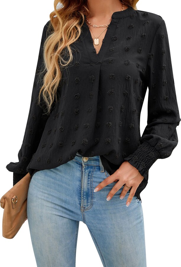 VAFOLY Black Tops for Women Dressy Casual 3/4 Sleeve Chiffon Blouse Shirts  Flowy Lightweight Spring Sheer Blouse Layers Round Neck Evening Party  Concert Outfit Fashion Trend Ladies Black M at  Women's