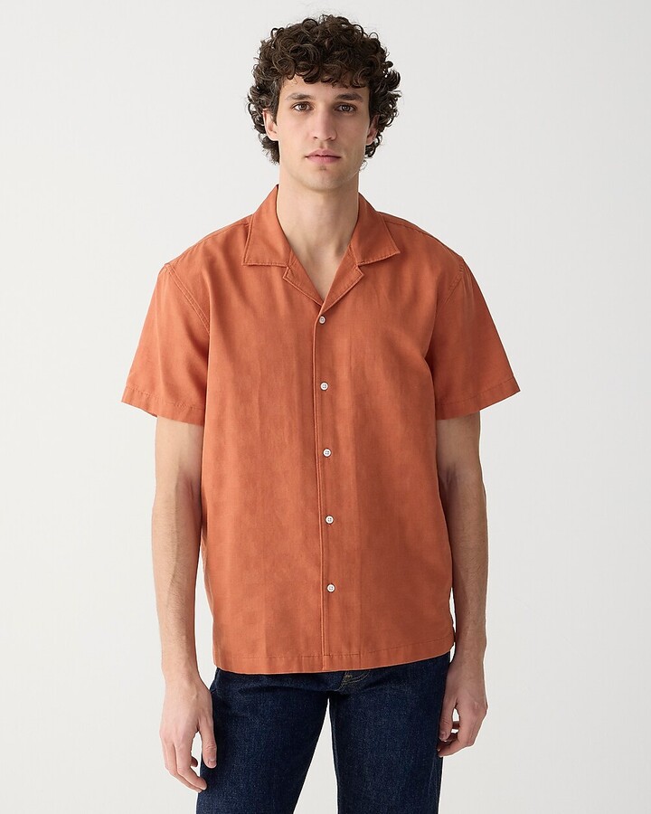 Short-sleeve textured cotton camp-collar shirt ShopStyle