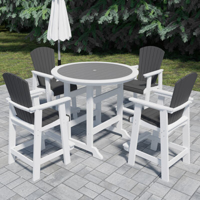 Red Barrel Studio Patio Bar Chairs - High Top Outdoor Table And Stools Of 5 Stain- Fabric White & Gray
