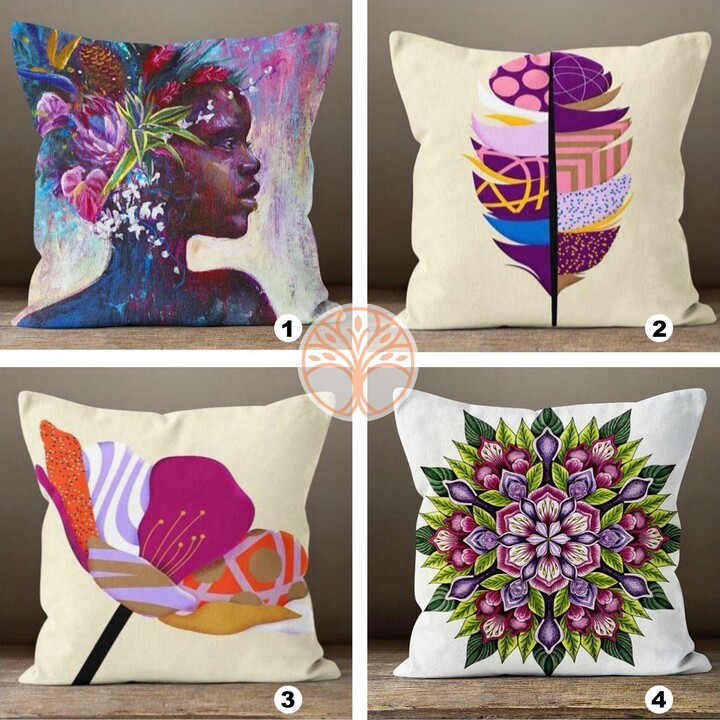 Etsy Floral Pillow Covers|African Girl Cushion Case|Decorative Outdoor Throw Pillow|Bedding Home Decor|Farmhouse Style Case|Purple Flowers