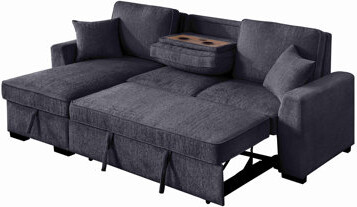Ebern Designs Chenille Reversible Sectional Sofa Convertible Pull Out