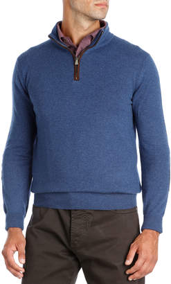Isaia Half-Zip Cashmere Sweater with Suede Trim