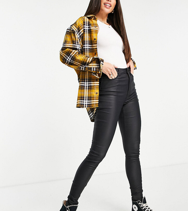 New Look Tall faux coated jeans in black - ShopStyle