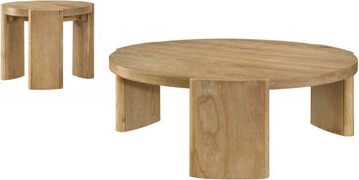 Loon Peak Round 2 - Piece Table For Modern And Transitional Living Rooms, Coffee End In Driftwood Finish, With Sculptural Rounded Tops Thick Curved Legs, Made O