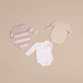 Thumbnail for your product : Burberry Patterned Cotton Blend Three-piece Baby Gift Set