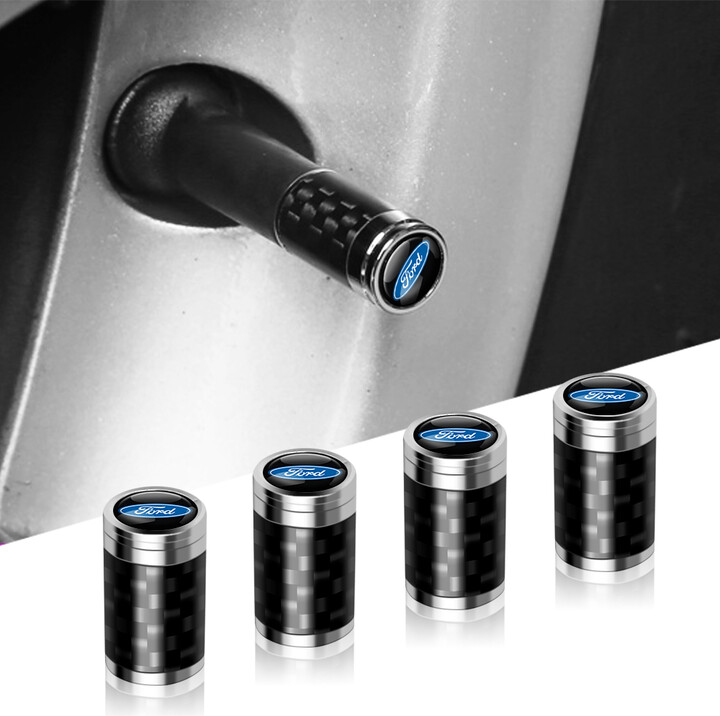 Mustang 4Pcs Car Tire Decoration Carbon Fiber Wheel Valve Stem Caps Badge For Ford Focus Fiesta EcoSport Ranger Fusion Mondeo
