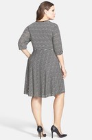 Thumbnail for your product : Donna Ricco Stripe Jersey Faux Wrap Dress (Plus Size)