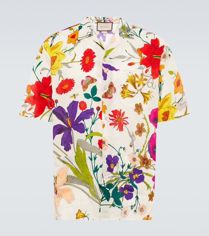 Gucci Red Silk Blend Print Detail Bowling Shirt L - ShopStyle
