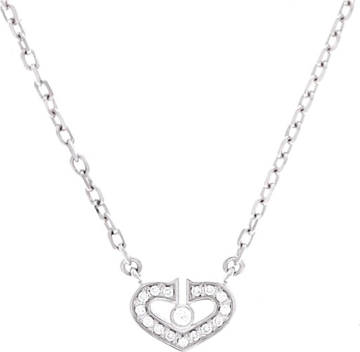 Pre-Owned Cartier C Heart de Cartier Pendant Necklace 18K White Gold with Diamonds 17.25\
