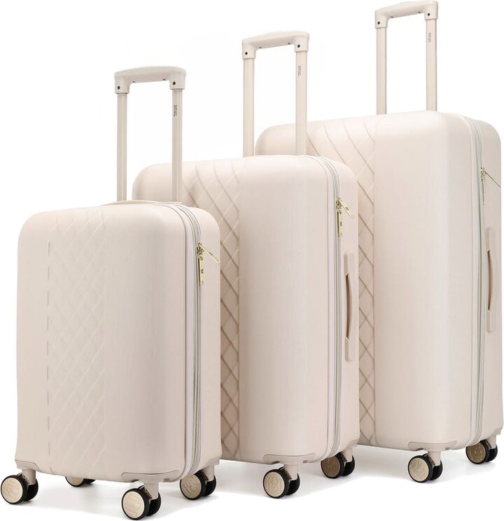 Badgley Mischka Luggage Diamond 3 Piece Expandable Luggage Set White