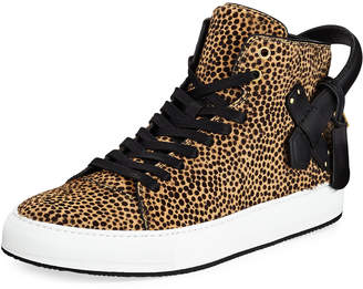 Buscemi Men's 100mm Leopard Calf Hair High-Top Sneakers