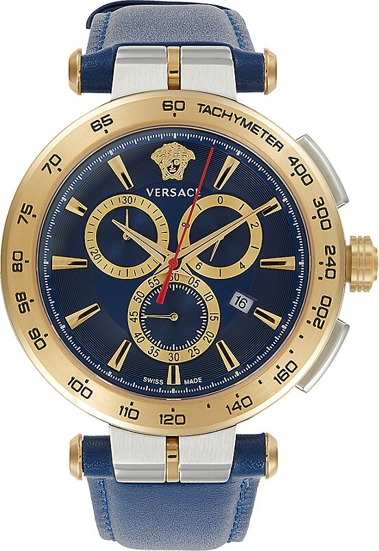 Aion Chrono 45MM Two Tone Stainless Steel & Leather Strap Chronograph Watch