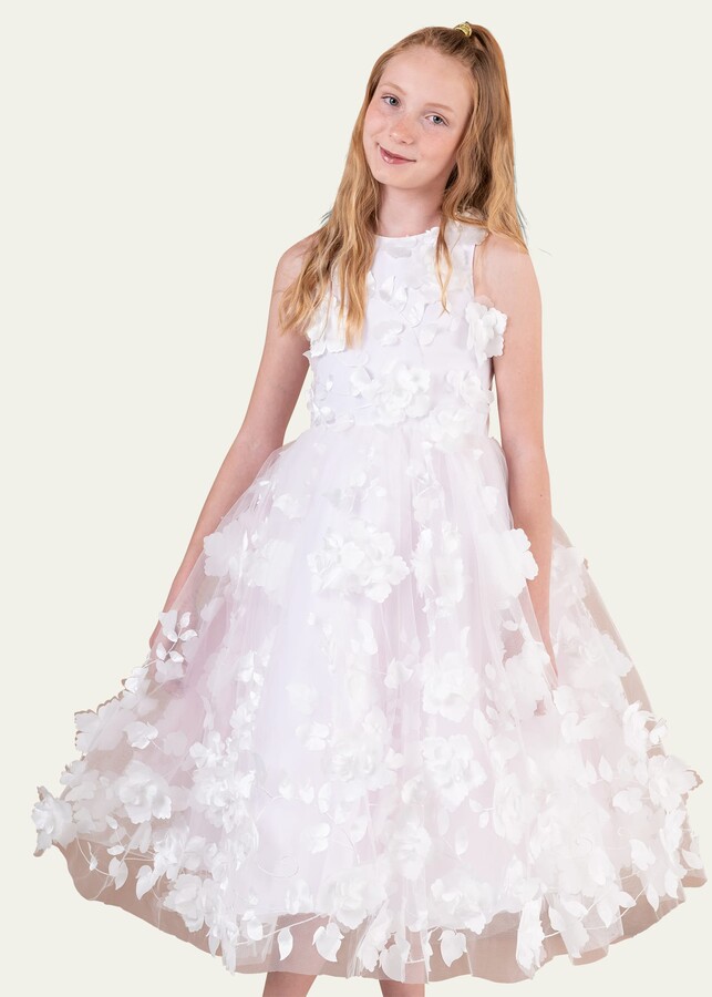 Princess Daliana Carrie Floral Applique Low-Back Tulle Flower Girl
