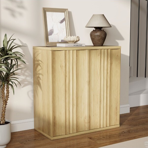 Fredees31.5-InchModernFlutedSideboardwithStorage–SuitableforKitchenCoffeeBarEntrywayorLivingRoomAccentCabinet.